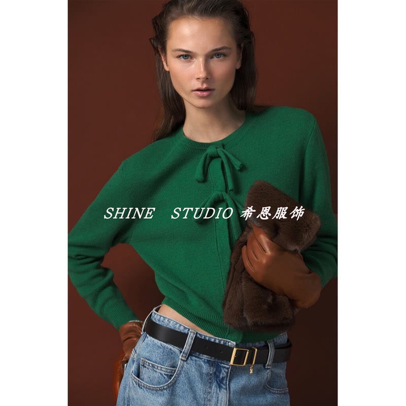 Korean Single Obz~ Bow-Knot Decorated Snap-Button Knitwear, White-Enhancing Green Sweater Jacket, Round-Neck Sweater Kcd744W Korean Single Obz~ Bow-Knot Decorated Snap-Button Knitwear, White-Enhancing Green Sweater Jacket, Round-Neck Sweater Kcd744W