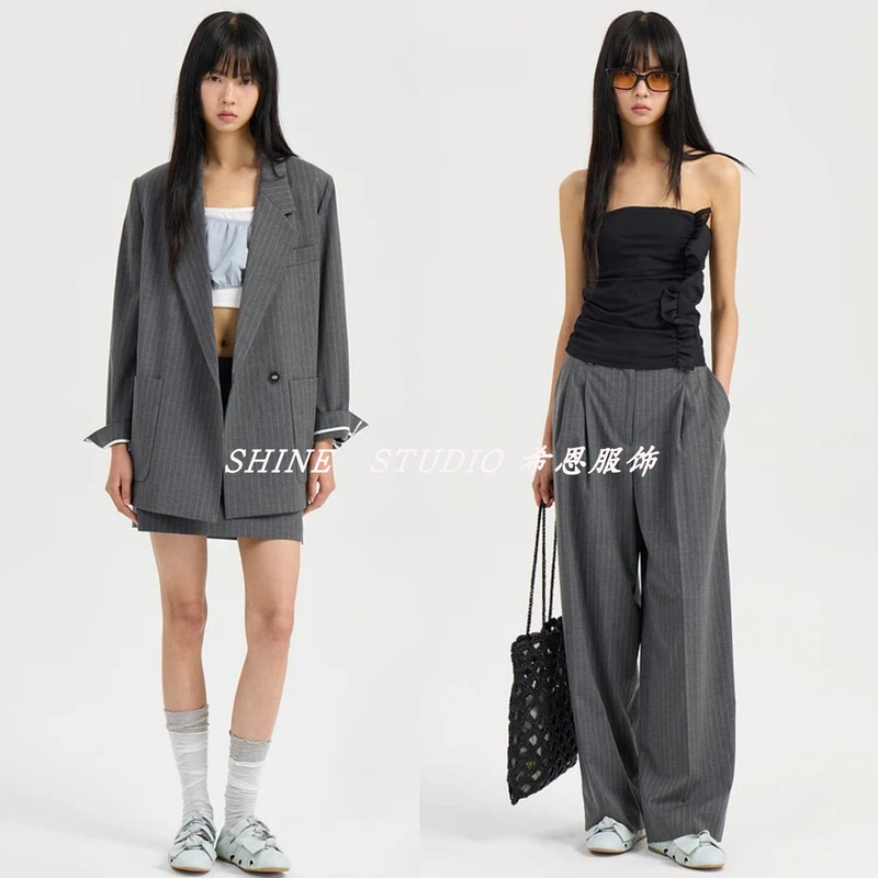 Korean Brand Lucky~ Casual Striped Oversized Blazer + Suit Pants Set Lfjax26010/Lfpnx26010