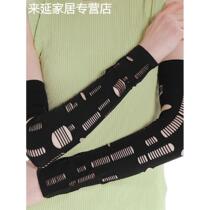 Summer personalized hole ice sleeves outdoor sun protection sleeves black punk style ins trend hole gloves arm sleeves