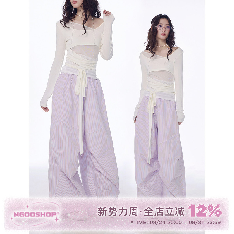Ngoo Niche Trendy Purple Striped Pants for Women, New Spring Loose Jazz Dance Pants, Versatile Casual Long Pants Ngoo Niche Trendy Purple Striped Pants for Women, New Spring Loose Jazz Dance Pants, Versatile Casual Long Pants