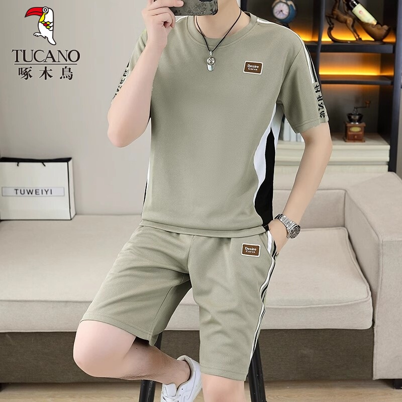 Woodpecker Casual Sports Suit for Men, 2026 Summer Short-Sleeved T-Shirt Paired with Trendy and Stylish Shorts Set