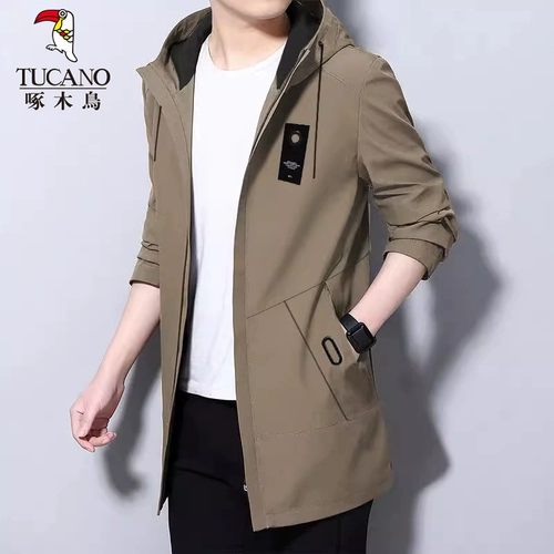 Мужская весенняя куртка с капюшоном, длинный приталенный универсальный мужской плащ для отдыха, тренд сезона, средней длины