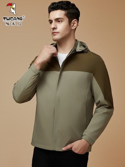 啄木鸟夹克男士秋季潮流时尚拼接休闲茄克连帽防风宽松运动外套男