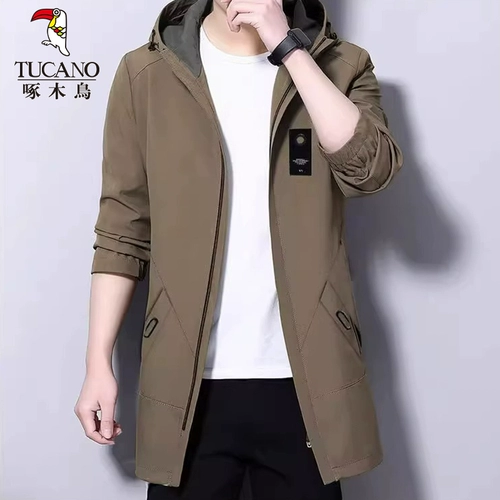 Мужская весенняя куртка с капюшоном, длинный приталенный универсальный мужской плащ для отдыха, тренд сезона, средней длины