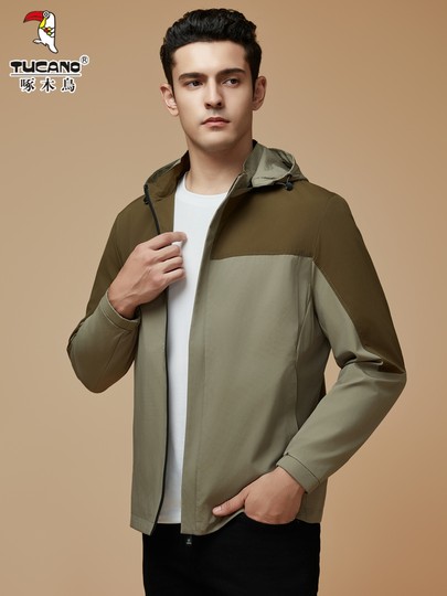 啄木鸟夹克男士秋季潮流时尚拼接休闲茄克连帽防风宽松运动外套男