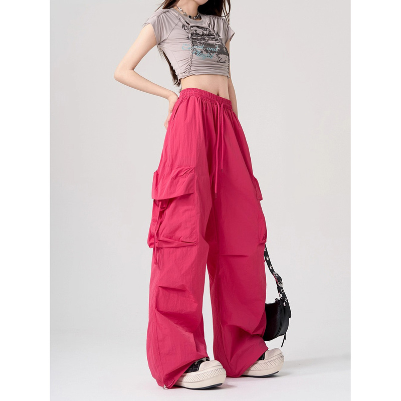 British Dhwa Retro Cargo Pants for Women, Spring/Summer 2026 New Slim Straight-Leg Fashion Casual Sporty Pants Trendy