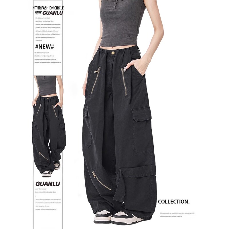 British Dhwa American-Style Scimitar Cargo Pants for Women, Summer 2026 New Loose-Fitting Versatile Design Paratrooper Sickle Pants Trendy