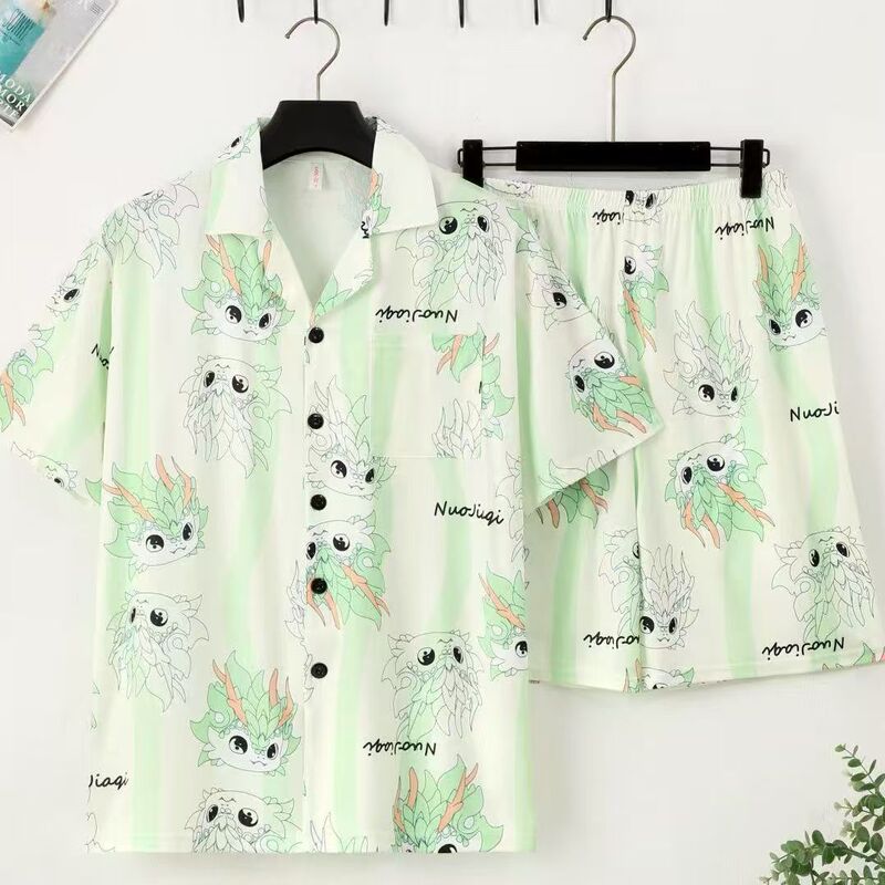 Summer Men's Pure Cotton Pajamas, Short-Sleeved Long Pants, Thin Men's Home Wear Set for Older Children, Teenagers, and Junior High School Students