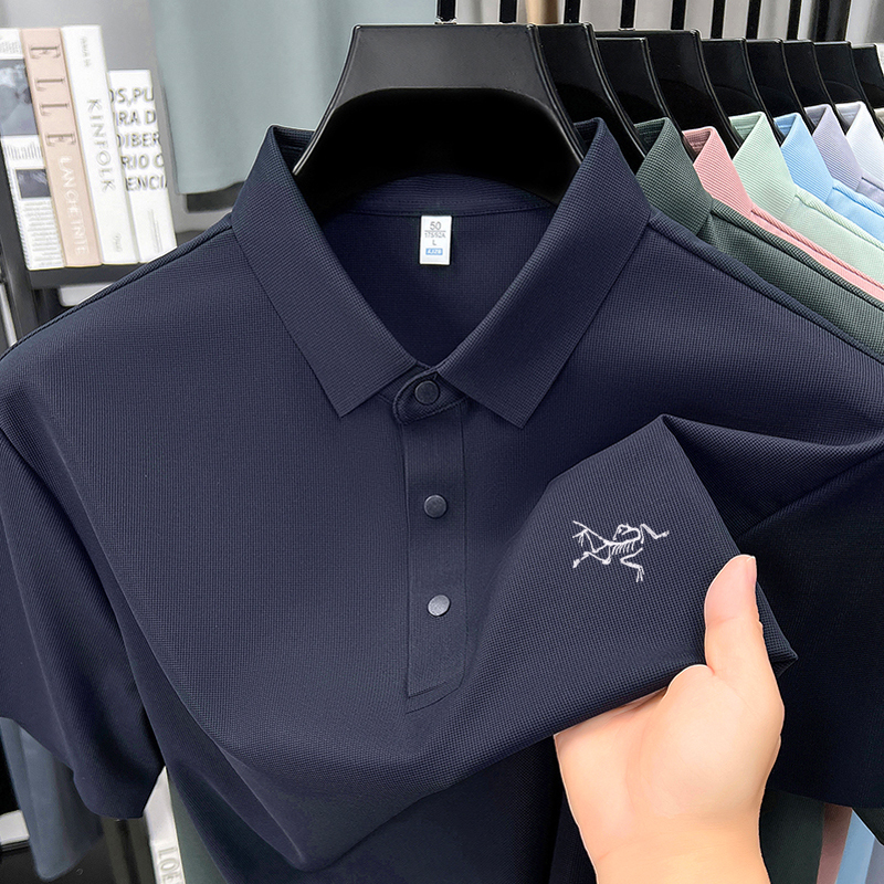 Outlet Casual Lapel Polo Shirt Short-Sleeved Business Seamless Embroidered Breathable T-Shirt Trendy Popular Men's Clothing Style