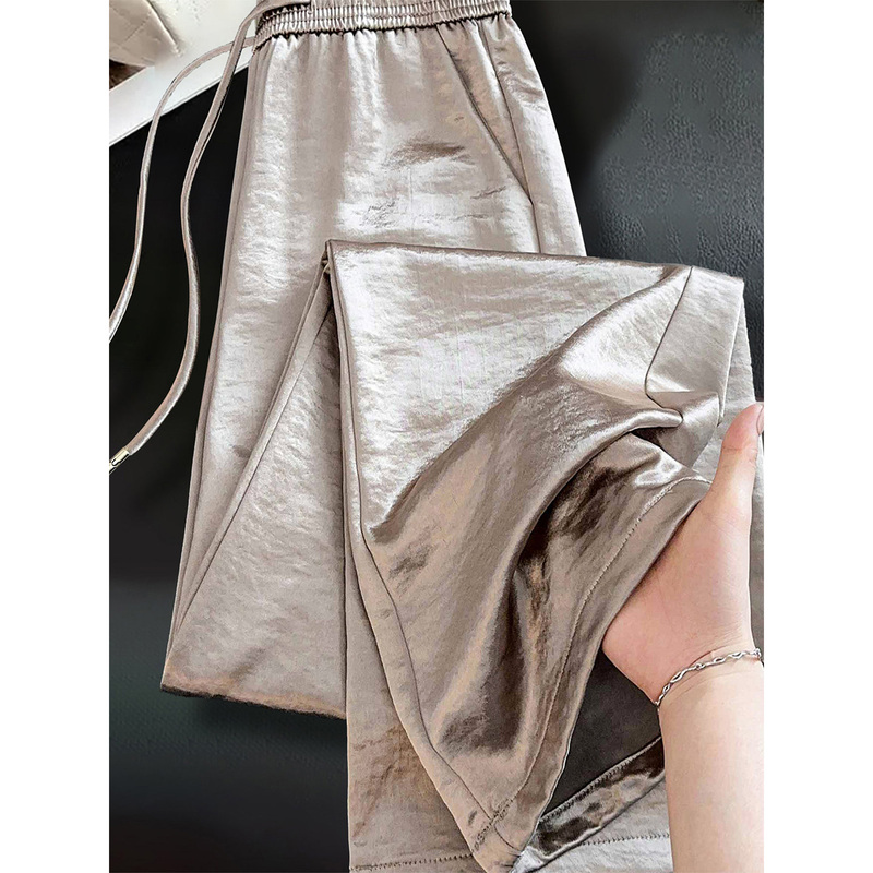 Acetate Straight-Leg Pants High-Waisted Satin Women's Summer Thin Simple Slimming Drape Casual Pants Champagne Color Slightly Stretchy Long Pants