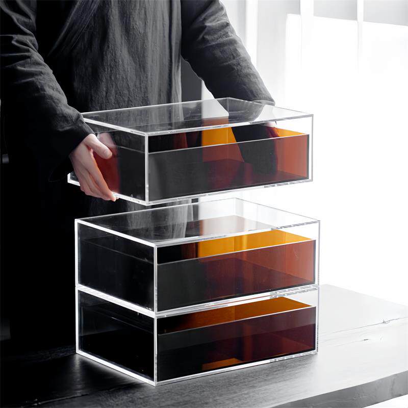 双层收纳盒（透明+茶色）