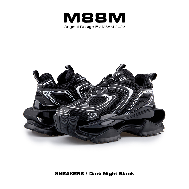 【Fan Chengcheng's Style】【Dark Knight】M88M Black Dad Shoes with 3m Reflective Hollow Sole Sports Running Shoes