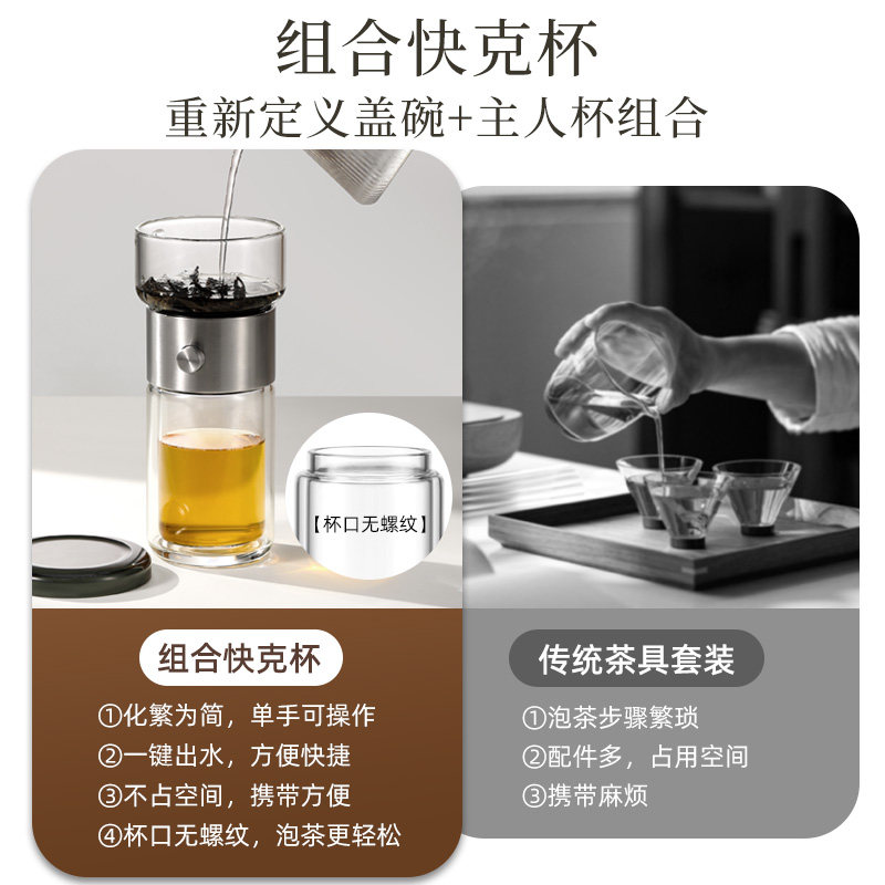 Tea Water Separation Tea Cup Office Men's Water Cup Travel Tea Set Portable Elegant Cup Teapot Glass