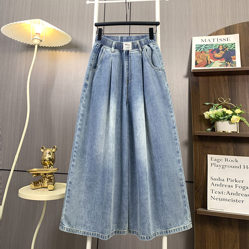 2026 New Elastic Waist Wide-Leg Denim Capri Pants for Women, Plus Size, Summer Thin Style, Petite Slimming Cropped Pants
