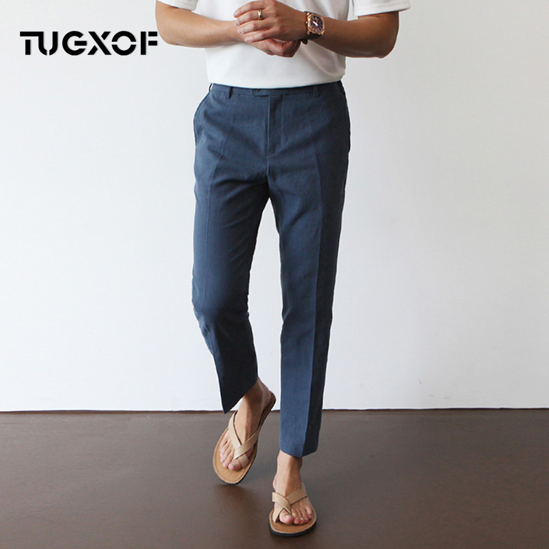 Linen Dress Pants for Men, Versatile Cotton-Linen Material, Cropped Pants, Casual Pants, Breathable Business Suit Pants, Straight-Leg, Plus Size, Summer