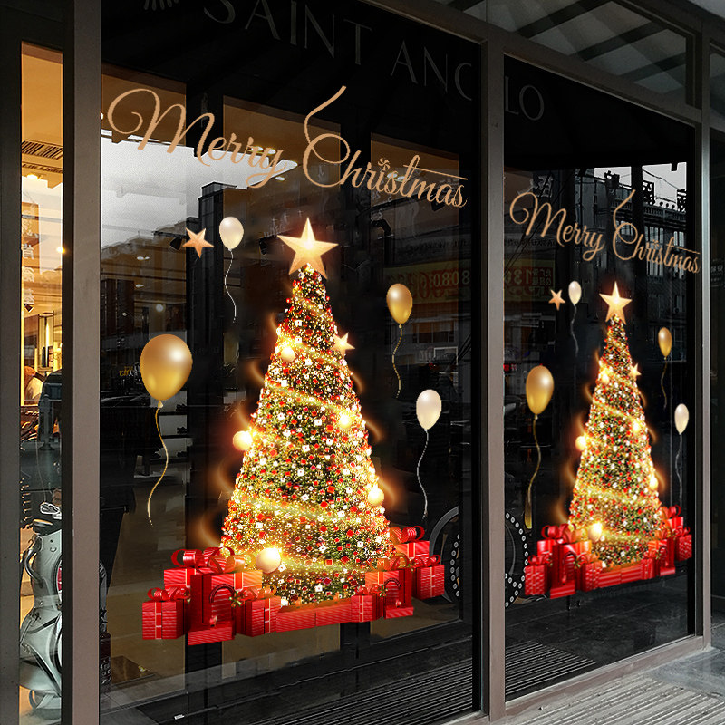 Mall Jewelery Shop Window Decoration Sticker static sticker Christmas festive Christmas Tree atmosphere Placement stickers-Taobao