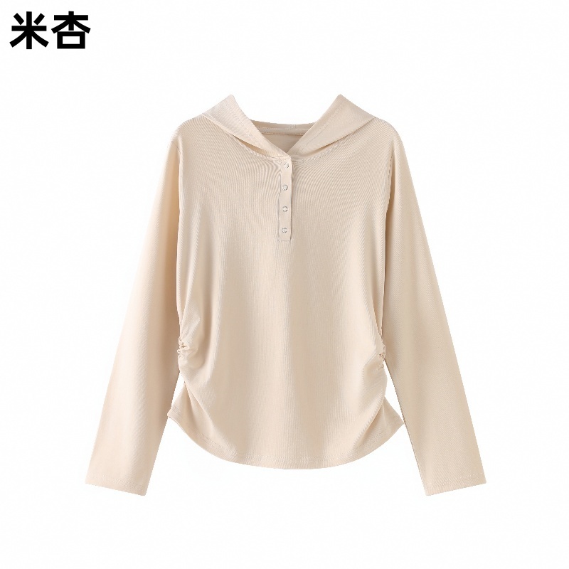 Lu Series Looks Slimming! Hooded Side Ruched Half-Open Snap Button Hoodie 335