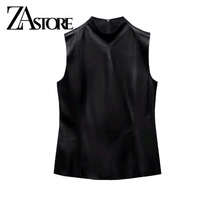 ZA spring new womens clothing European and American design Shoulder Horse Pinch Temperament Leather Sleeveless Jacket 5479001