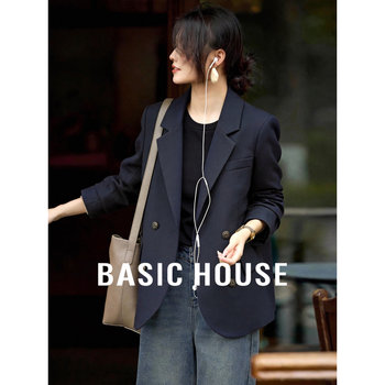 Basic house/baijiahao double-breasted right shoulder suit jacket women's spring new commuter temperament small suit