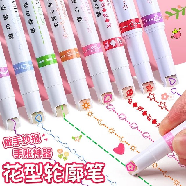 Flower outline curve pen handbook pattern color mark pattern fluorescent children's handwritten newspaper printing roller special
