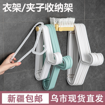 Xinjiang clothes hanger storage rack without punching artifact balcony clothes drying rack organizer rack telescopic wall hanging wall hook