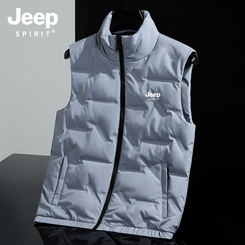 Jeep Heavy-Duty down Vest for Men 2024 New Autumn and Winter Outerwear Vest Casual Fleece-Lined Thickened Warm Vest