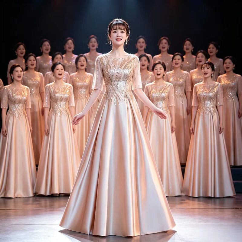 Choir Sequin Evening Dress Women's Long Dress 2026 New Style Elegant Annual Meeting Host Conductor Outfit Slim Performance Dress Choir Sequin Evening Dress Women's Long Dress 2026 New Style Elegant Annual Meeting Host Conductor Outfit Slim Performance Dress