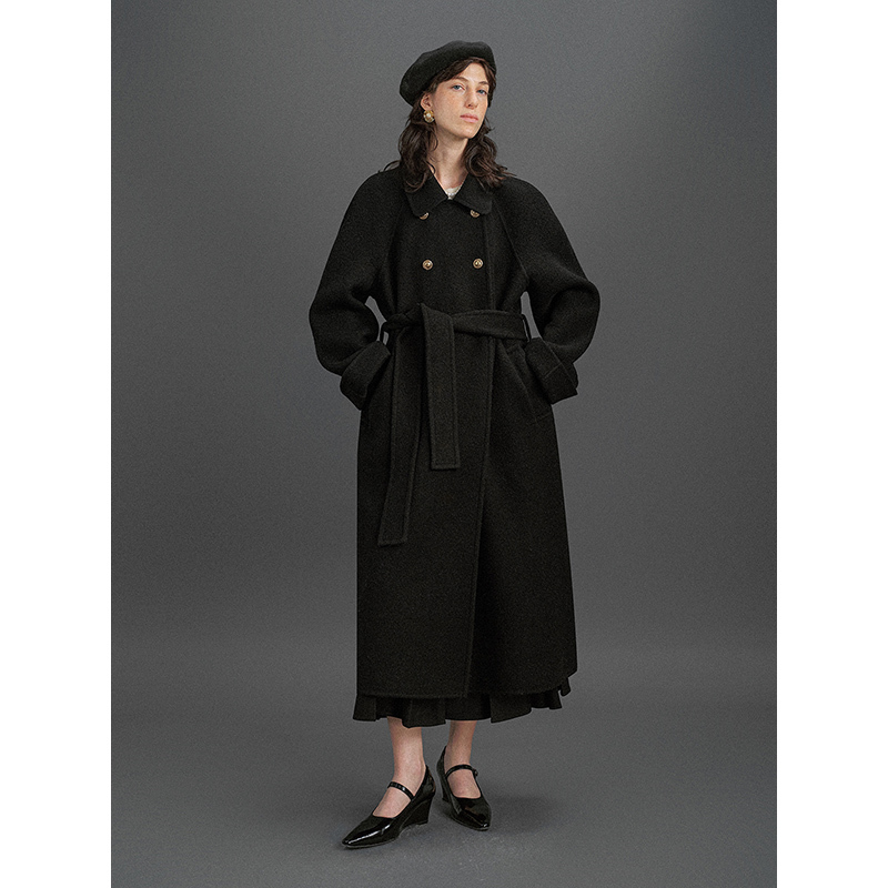 Flowersays: [Same Style as Zhang Jingyi] Ginger Flower Gao Jie 100% Australian Wool Double-Sided Woolen Coat