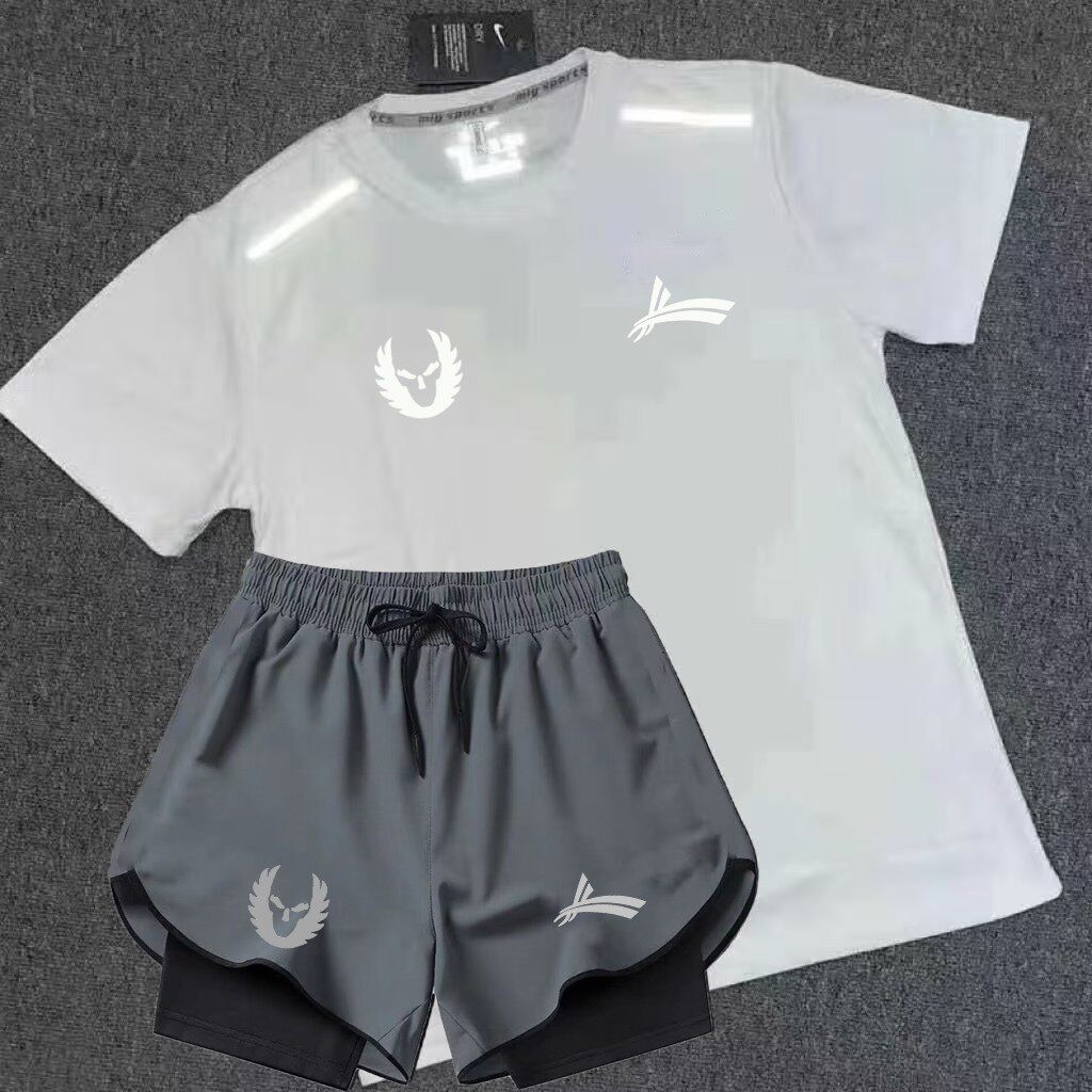 スポーツトレーニングセット、ランニング用速乾性サマースポーツ半袖ショーツ、メンズ＆レディースマラソン