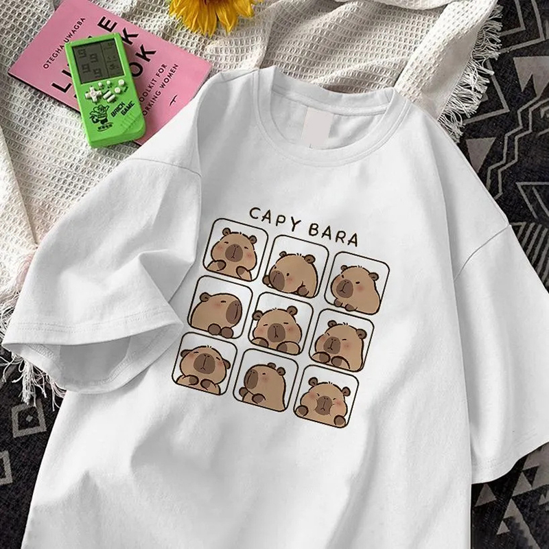 Extra Large Size 150kg Pure Cotton Hong Kong Style Chic Capybara Print Short-Sleeved T-Shirt Couple Outfit Summer Loose Top