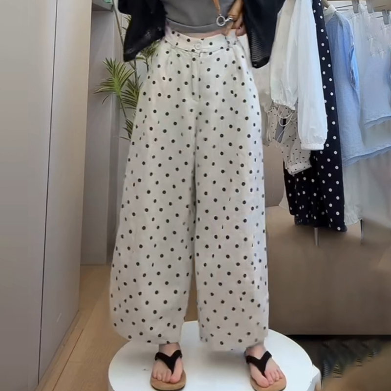 Polka Dot Wide-Leg Pants for Women, Summer 2026, Thin Style, Petite, High-Waisted, Loose Fit, Slimming, Cropped Casual Pants