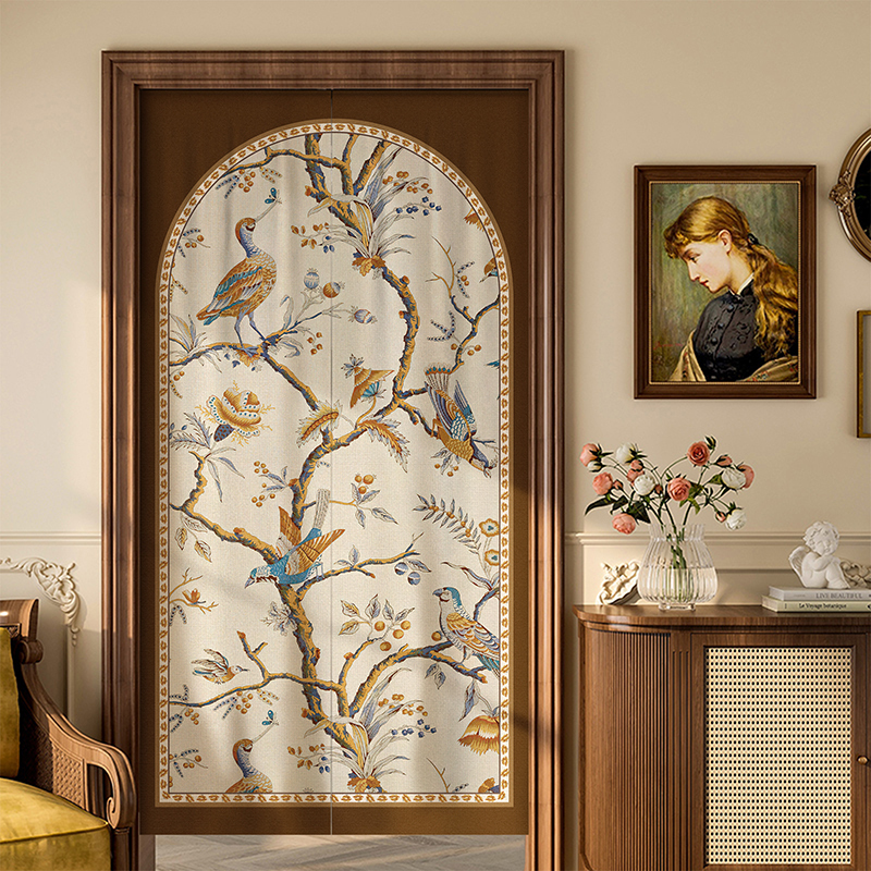 Retro High-End American-Style Partition Curtain for Toilet and Bathroom, No-Drill Curtain to Hide Unsightly Areas, Oil-Proof Fabric Curtain