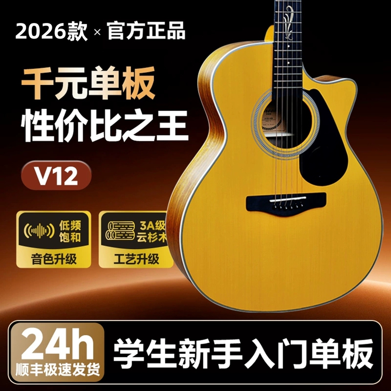 Brook V12 Guitar for Beginners V6 Entry-Level Single-Board S25 Folk Guitar for Female Students with Electric Box Official Flagship Model