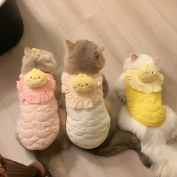 Cat Clothes Fall and winter Fleece-lined Heattech vest Pet Soft Cute Yellow Duck Crewneck thickened Cardigan Anti-Wool Vest