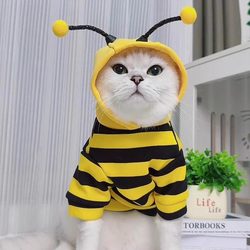 Cat and Dog Bee-Themed Clothes to Prevent Shedding, Spring Ragdoll Kitten British Shorthair Blue Cat Silver Shaded Pet Hoodie