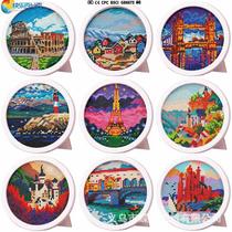 temu landscape diamond painting with frame diy handmade Paris Eiffel Tower diamond sticker London Bridge masonry painting