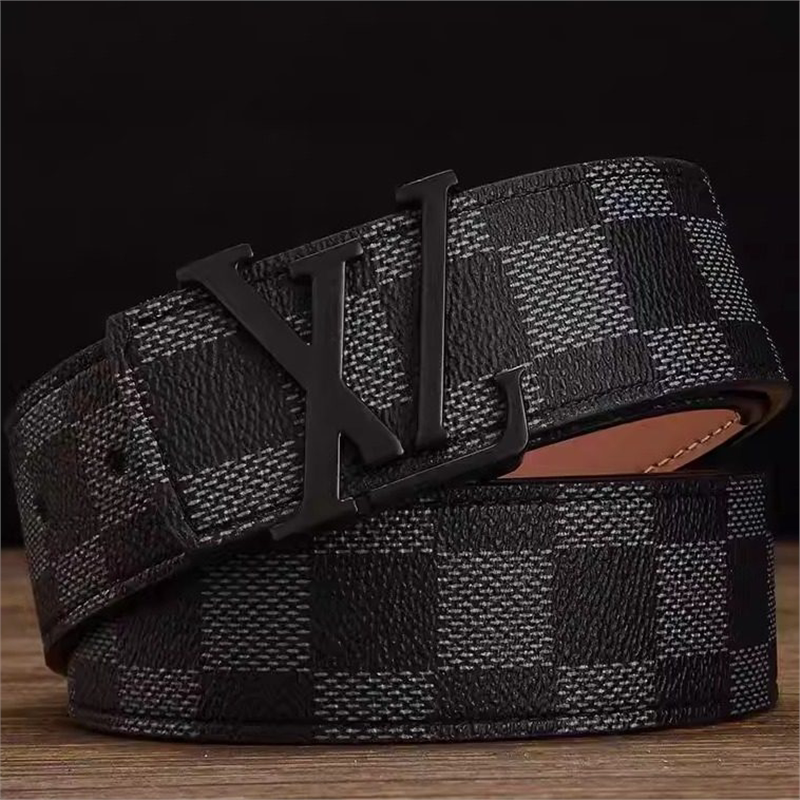 Lvog Exclusive Men's Leather Belt with Smooth Buckle, Lv-R Plaid Cowhide Casual Pants Business Versatile Belt, High-End Lvog Exclusive Men's Leather Belt with Smooth Buckle, Lv-R Plaid Cowhide Casual Pants Business Versatile Belt, High-End