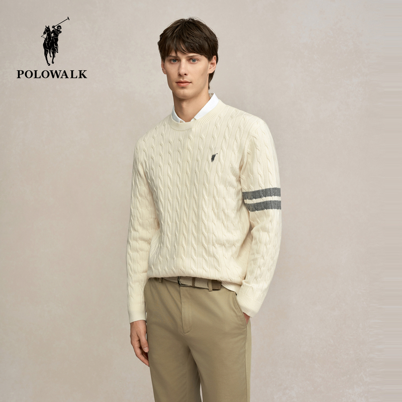 Polowalk Knitted Sweater for Men, Autumn and Winter Style, Versatile and Fashionable, Cable Knit Base Layer