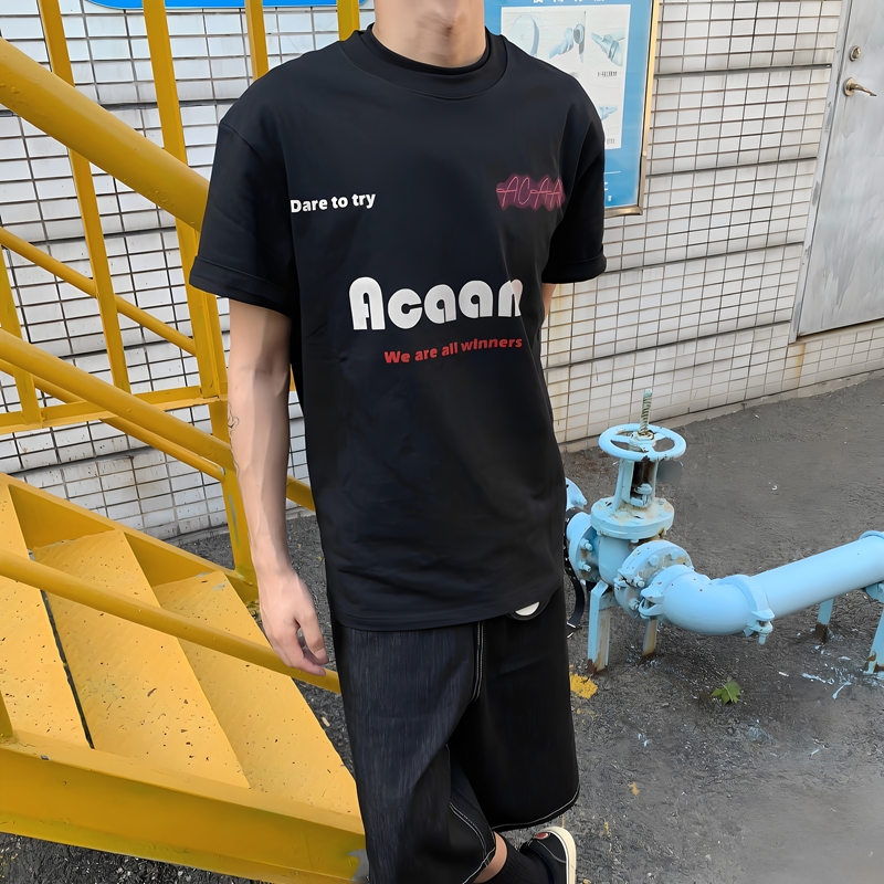 Acaam Racing Style Round Neck Short-Sleeved Summer American Retro Couple Loose Casual Sports Top Men's T-Shirt Acaam Racing Style Round Neck Short-Sleeved Summer American Retro Couple Loose Casual Sports Top Men's T-Shirt