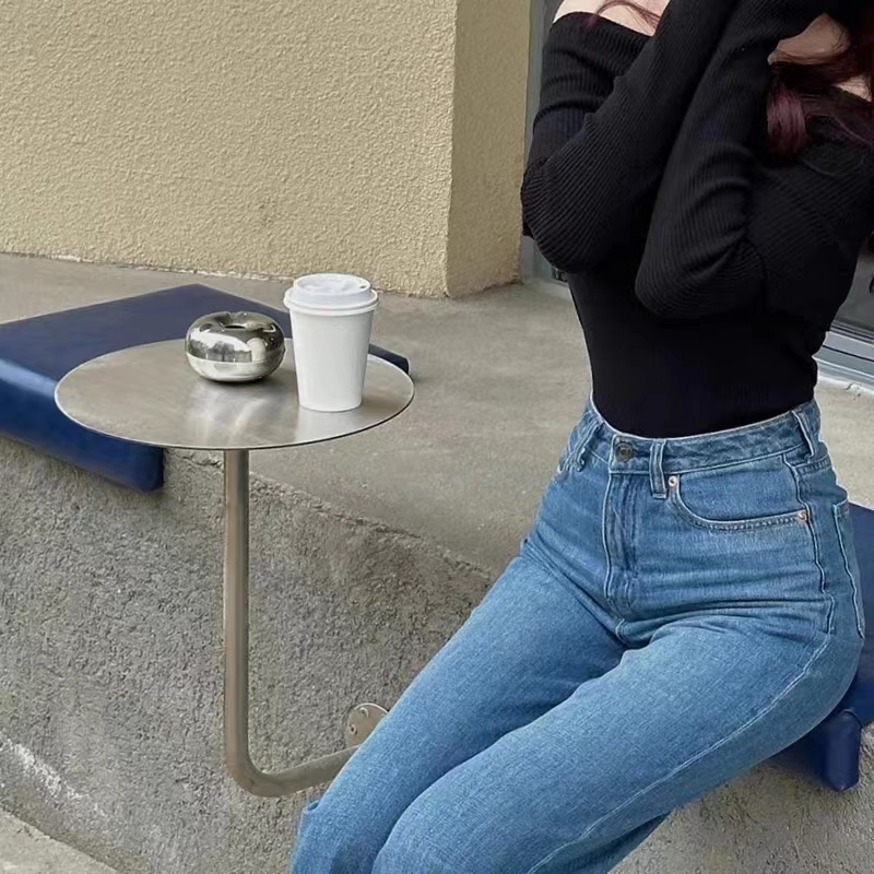 Minimalist modern milk tea shop café seat table close by wall wall-mounted table Bar clear bar with small round table-Taobao