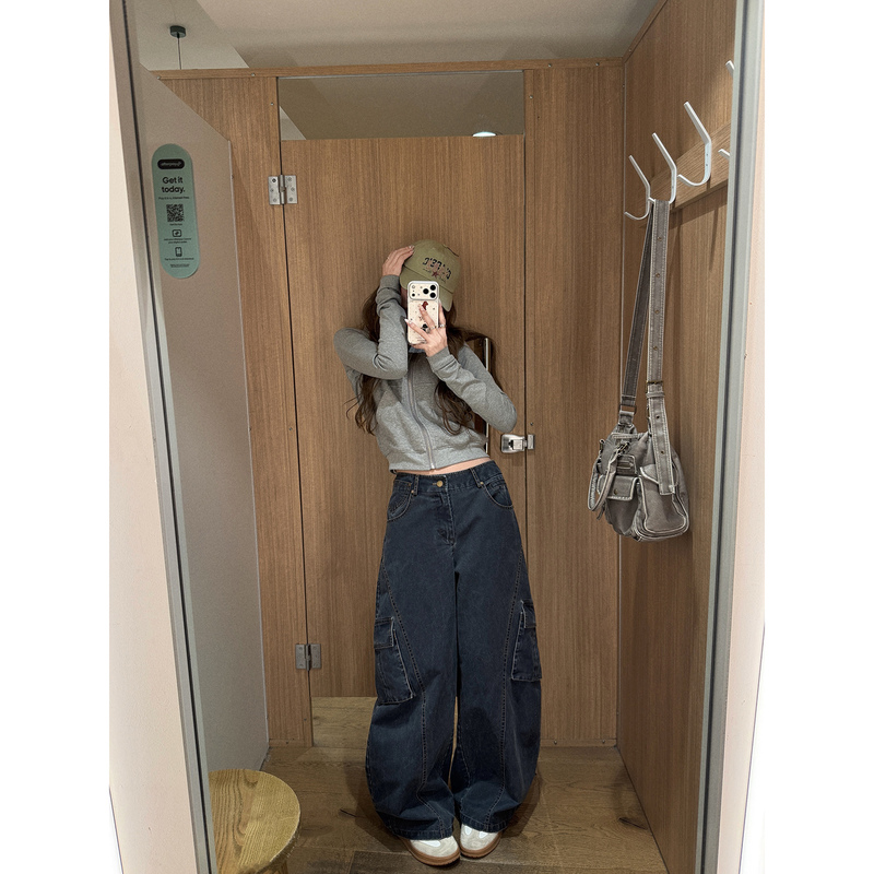 Tongiiuu Vintage Denim American Retro Workwear Pocket Jeans for Women, Loose Straight Wide-Leg Long Pants for Autumn Tongiiuu Vintage Denim American Retro Workwear Pocket Jeans for Women, Loose Straight Wide-Leg Long Pants for Autumn