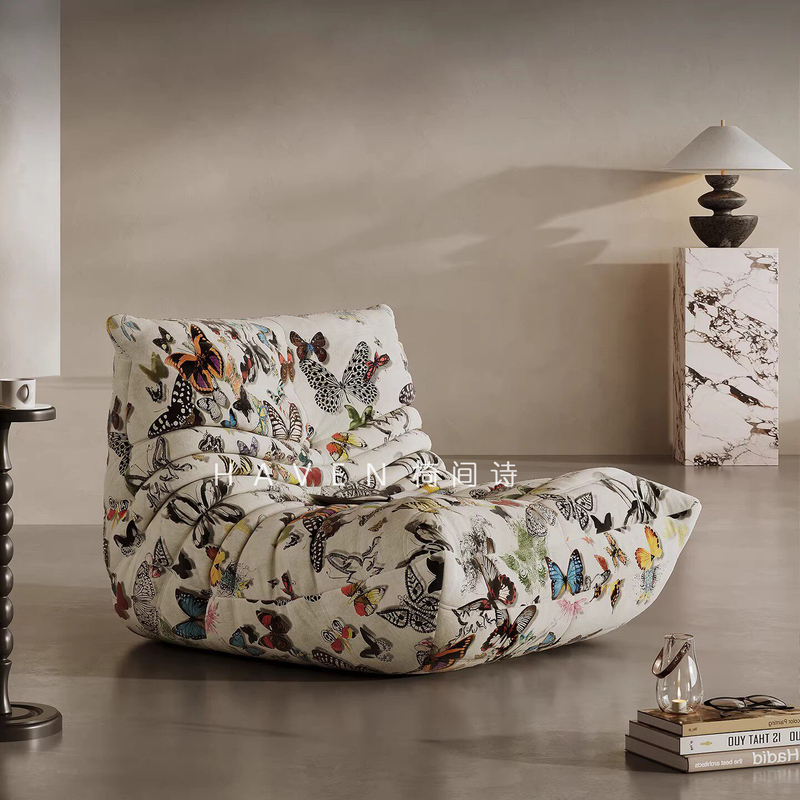 Fabric Italian-Style Caterpillar Lazy Sofa Tatami Chenille Velvet Leisure Chair Butterfly Sofa in Stock Single Chair