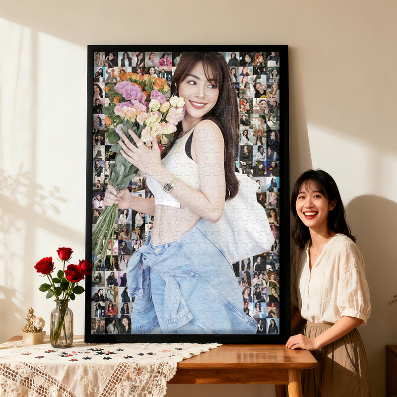 Faye Wooden Puzzle with Photo Frame, High Aesthetic Value, Living Room Display, Fan Support for Celebrities, Handmade Creative Birthday Gift