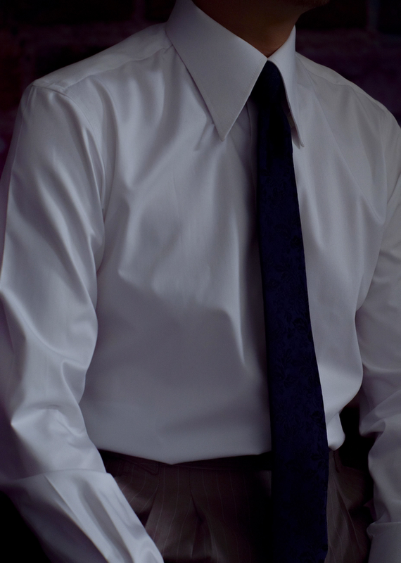 High-End Everyday Slim-Fit, Wrinkle-Resistant, Long Pointed Collar, Bamboo Fiber, British-Style, Casual White Long-Sleeve Shirt for Men