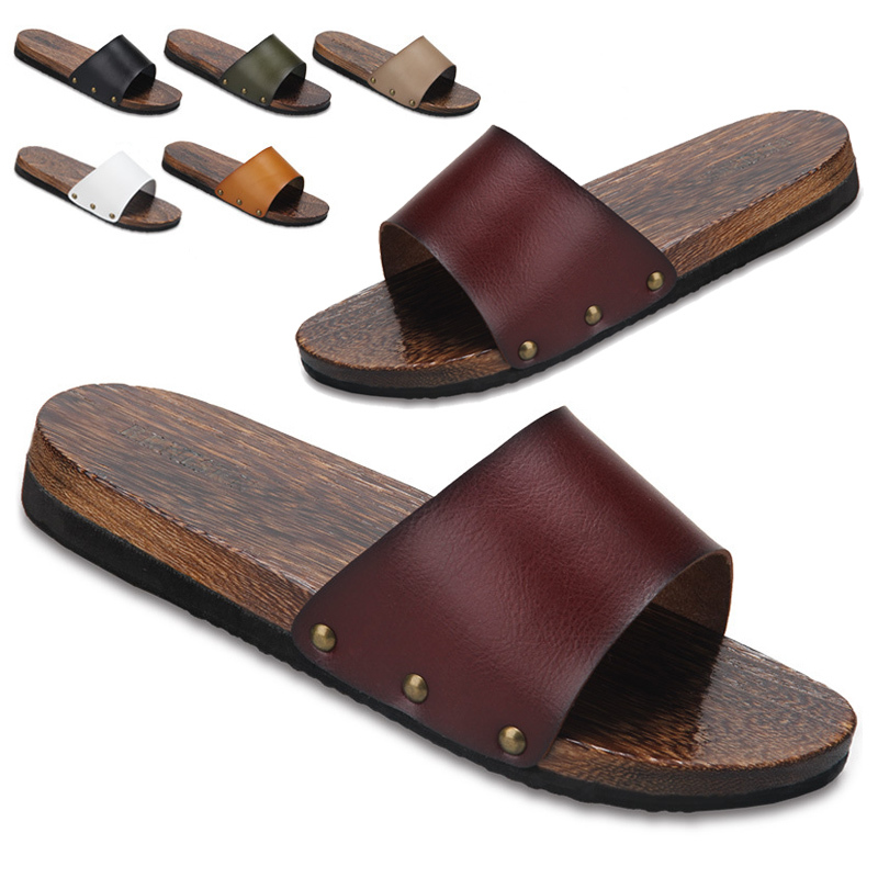 Fashionable Casual Men's Clogs, Wooden-Soled Flip-Flops, Cool Wooden Board Solid Wood Slippers, Daily Summer Home Shoes Fashionable Casual Men's Clogs, Wooden-Soled Flip-Flops, Cool Wooden Board Solid Wood Slippers, Daily Summer Home Shoes