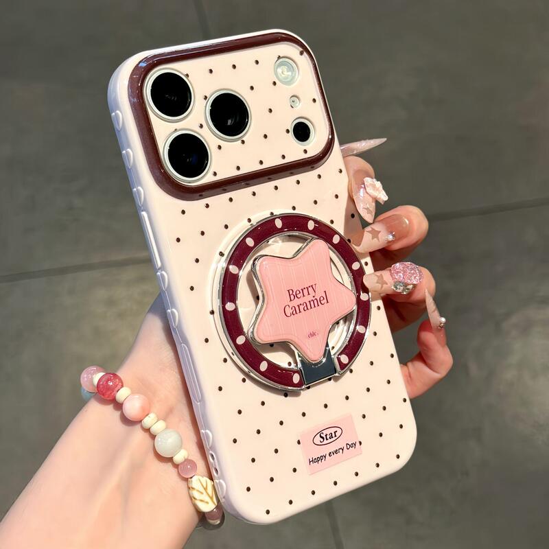 Polka Dot Star Stand Large Window Phone Case Suitable for iPhone 17 Pro Max, Very Beautiful, Suitable for Xiaomi 17 Pro, Simple Transparent Case Suitable for Reno 16, Girly Style Suitable for Vivo S60