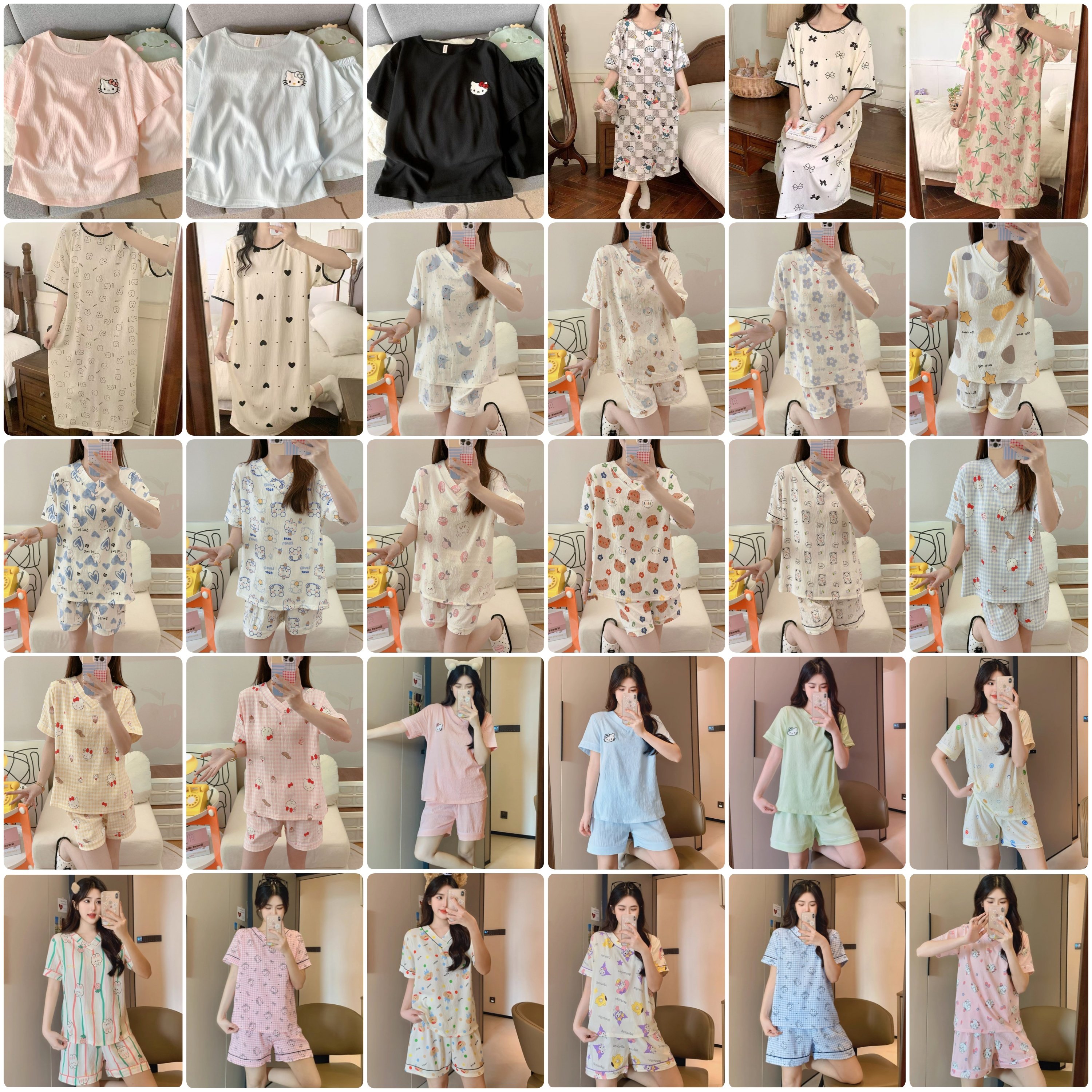 【源头工厂】短袖云朵棉睡衣女宽松舒适v领网红家居服套AK