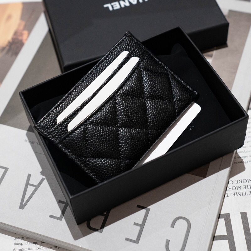 24 Small Chanel-Style Card Holders with Lychee Pattern, Caviar Pattern Card Holders, Ball Pattern, Quilted Pattern, ins Style, Cowhide and Sheepskin Card Holders, Coin Purse
