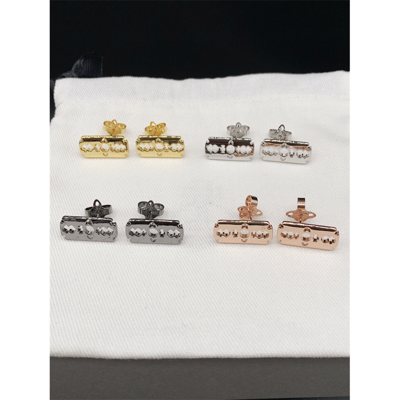 Gold, Silver, Black, Rose Gold Imitation Razor Blade Saturn Earrings--A8272 Punk