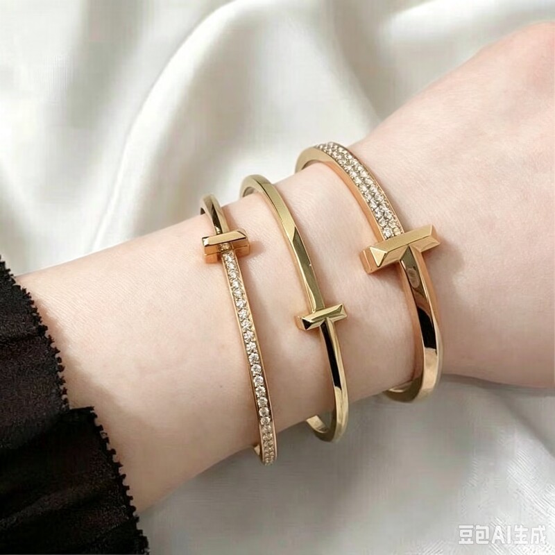 T Brand T1 Bracelet Plated with 18K Rose Gold, Half-Diamond Bracelet, Wide Version Cross Bracelet, Narrow Version for Men and Women, Couple Style T Brand T1 Bracelet Plated with 18K Rose Gold, Half-Diamond Bracelet, Wide Version Cross Bracelet, Narrow Version for Men and Women, Couple Style